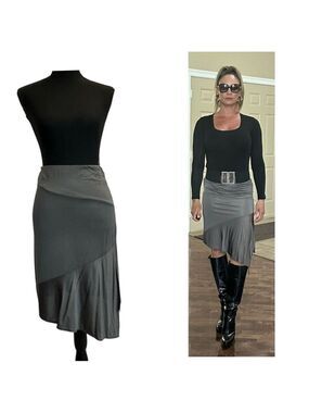 LIST gray asymmetrical flowy mini midi skirt stretchy spandex made in Italy